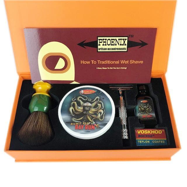 Phoenix Shaving Traditional Shaving Starter Kit | CK-6 Atomic Age Bay Rum Symmetry Straight Bar Set - Phoenix Artisan Accoutrements