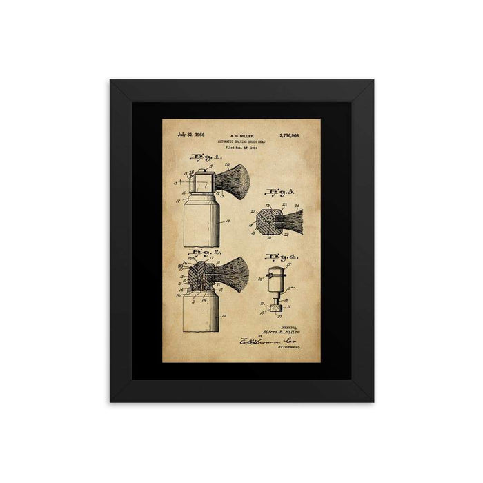 Vintage Automatic Shave Brush Patent Drawing Framed Print | 1954 - Phoenix Artisan Accoutrements