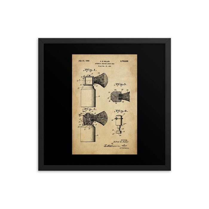 Vintage Automatic Shave Brush Patent Drawing Framed Print | 1954 - Phoenix Artisan Accoutrements