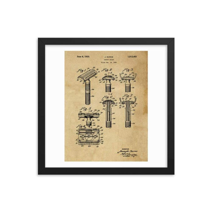 Vintage Early TTO Safety Razor Patent Drawing Framed Print - Phoenix Artisan Accoutrements