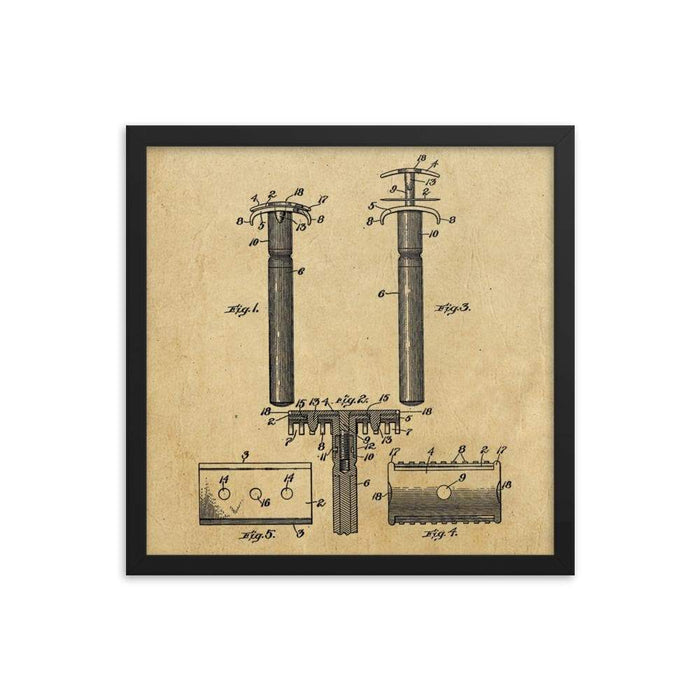 Vintage King C Gillette Patent Drawing 2 - 1904 Framed Print - Phoenix Artisan Accoutrements