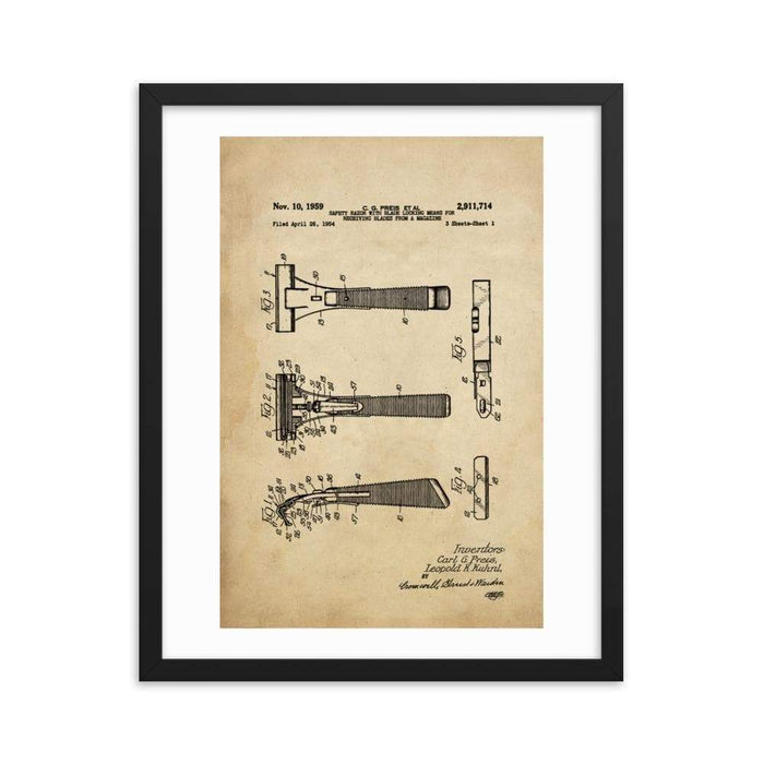 Vintage Schick Patent Drawing Framed Print - Phoenix Artisan Accoutrements